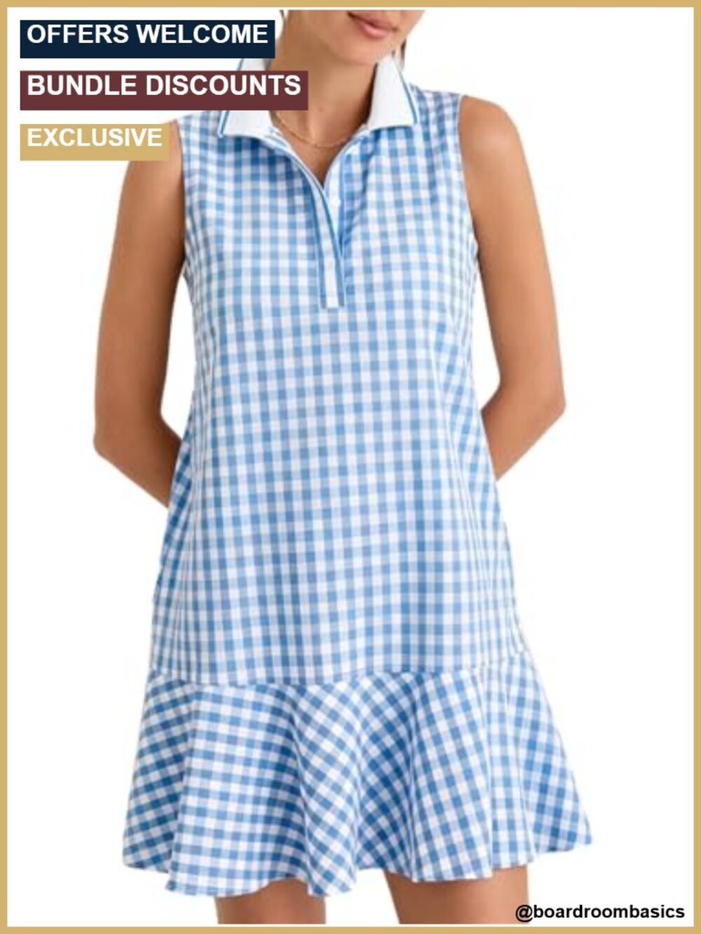 Women's Sleeveless Gingham Polo Dress Ruffled Hem Mini Tennis Dress
